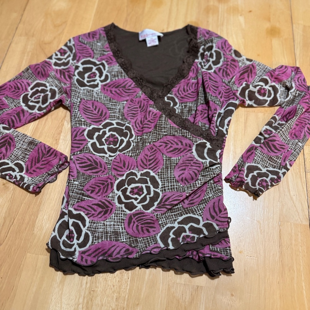 Nine & Company NINE WEST Womens Petite Size Monday  V Neck long Sleeve Shirt